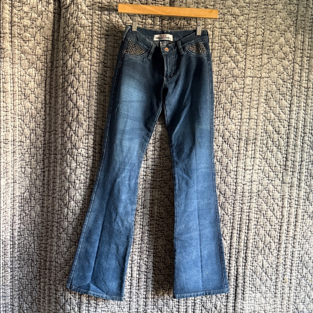 Elegant Dark and Light Blue Flare Jeans .Stretchy and cool